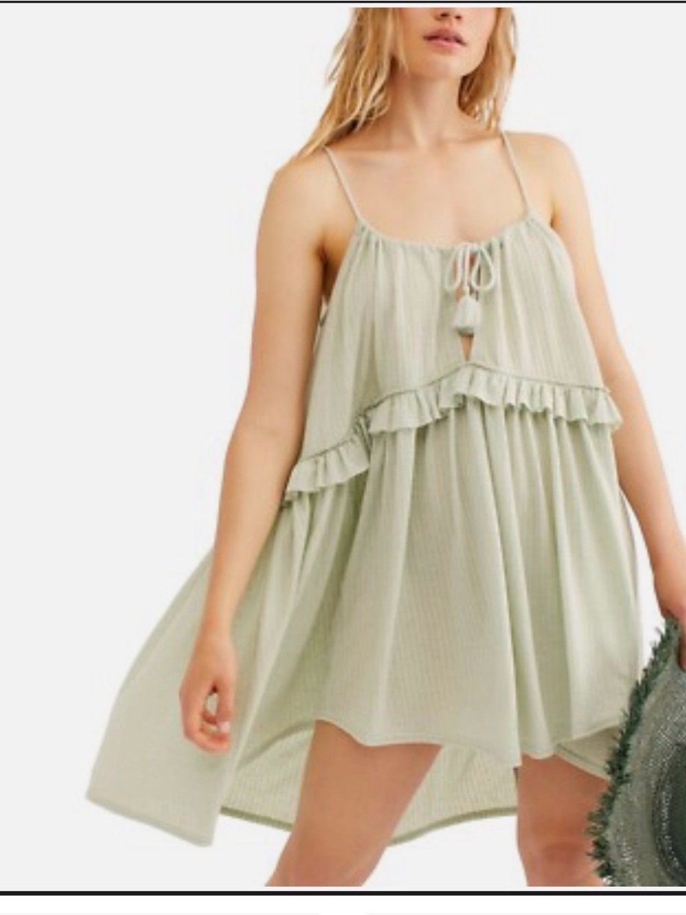 Free People Sage Green Ruffle Tiered Slip Dress